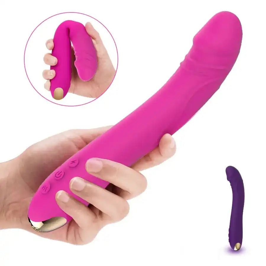 Dildo rose en silicone souple avec stimulation clitoridienne, idéal pour la sissification et le plaisir anal sur Sissyshop