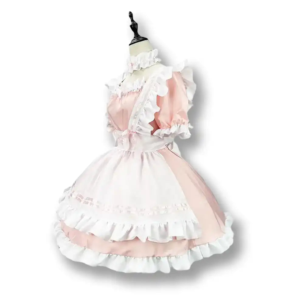 Robe rose et blanche en satin avec volants pour sissification et féminisation, idéale pour le crossdressing sur Sissyshop