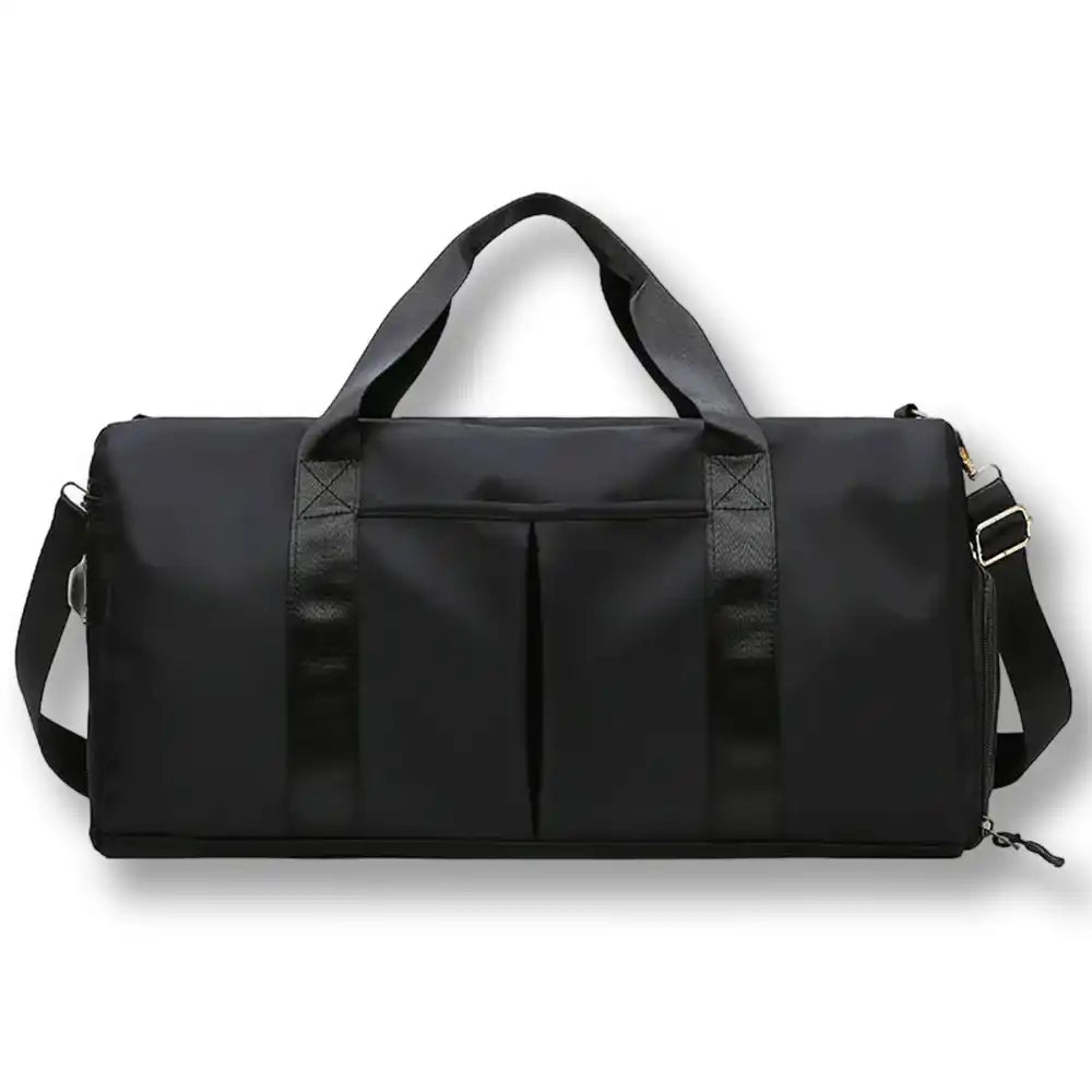 Sac de sport noir en nylon robuste avec bandoulière ajustable, idéal pour la sissification et le fétichisme, sur Sissyshop