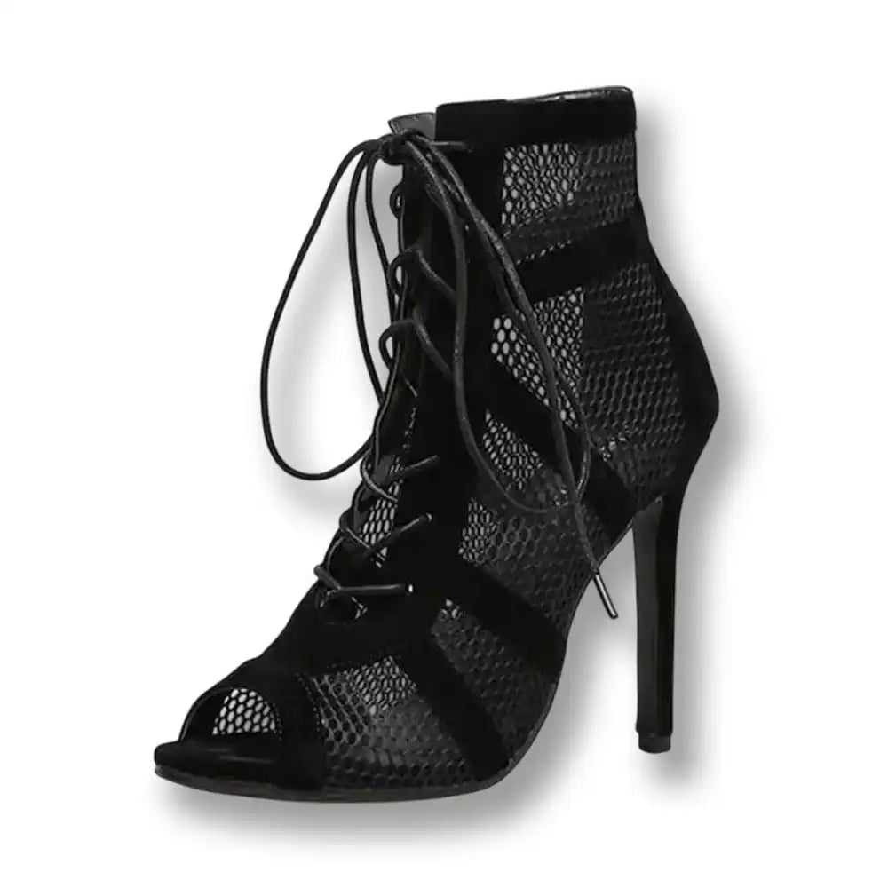 Bottine noire en maille et velours avec lacets pour la sissification et le crossdressing, idéale pour la féminisation sur Sissyshop