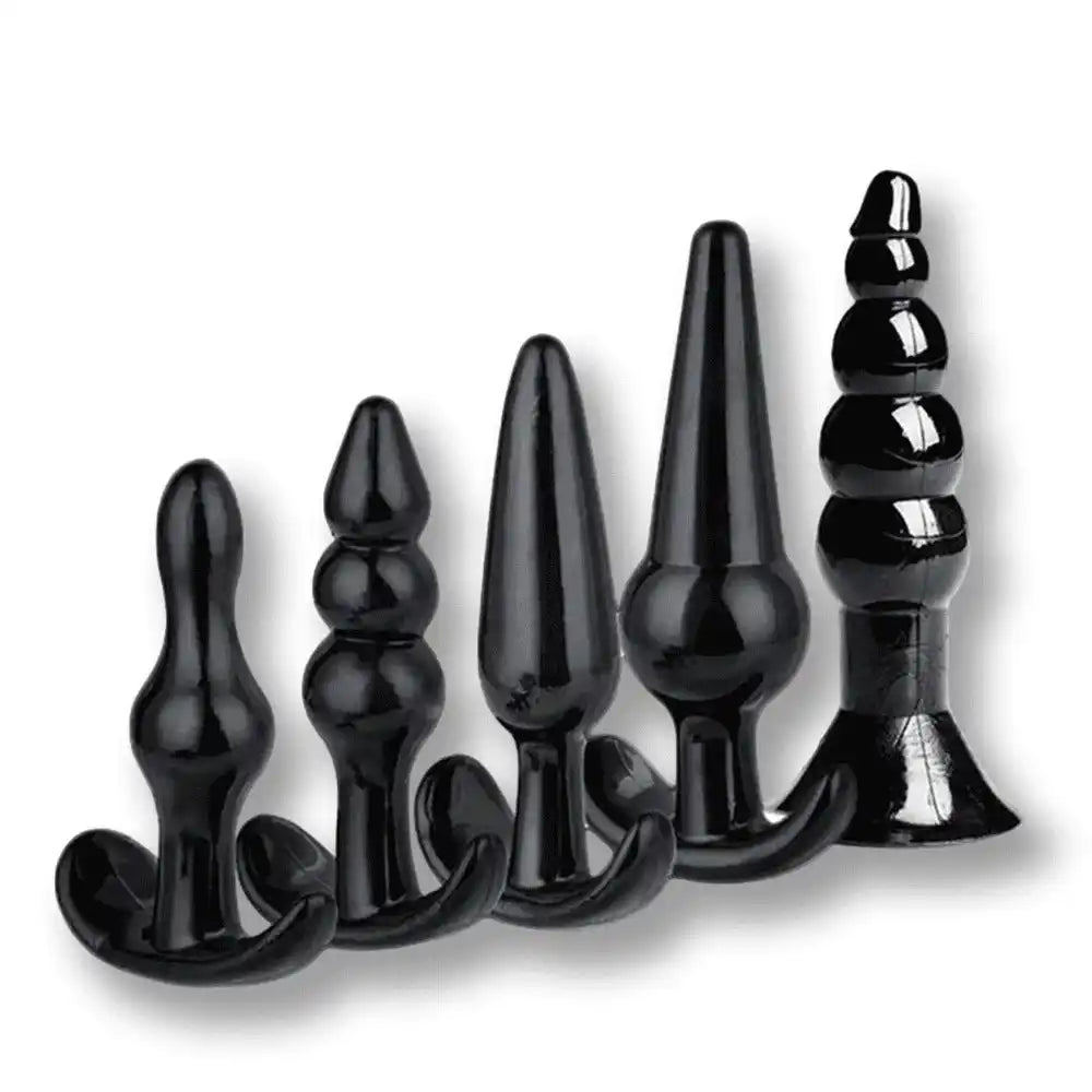 Collection de plugs anaux noirs en silicone de tailles variées pour sissification et plaisir anal sur Sissyshop