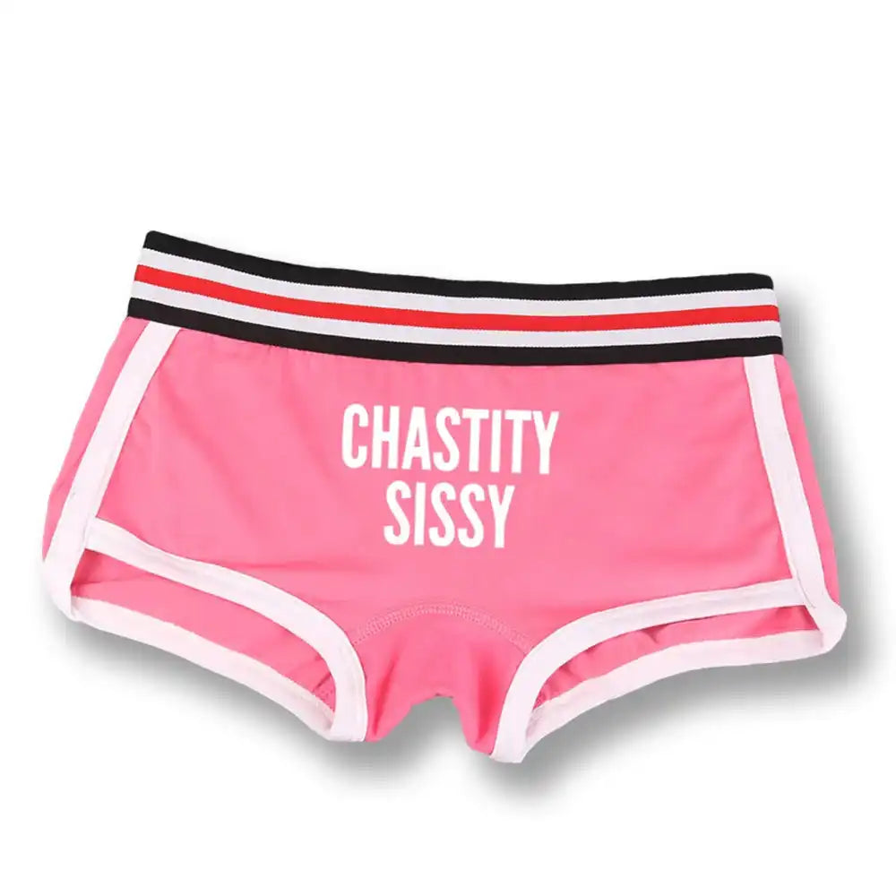 Culotte rose avec inscription 'CHASTITY SISSY', idéale pour la sissification et le fétichisme, sur Sissyshop