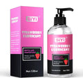 Flacon-pompe de lubrifiant anal à base d'eau Siyi aromatisé à la fraise (120 ml) présenté avec son emballage rose et noir, accessoire idéal pour le confort lors des sessions de sissification et de féminisation.