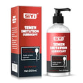 Flacon-pompe de lubrifiant anal à base d'eau Siyi imitation sperme avec effet chauffant "Heat Sensation" (300 ml) présenté avec son emballage rouge, accessoire de confort pour les jeux de sissification et de féminisation.