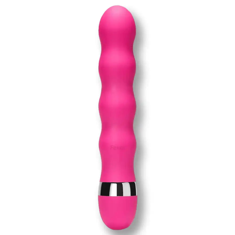 Dildo rose en silicone souple avec texture ondulée pour sissification et plaisir anal, idéal pour la soumission sexuelle sur Sissyshop