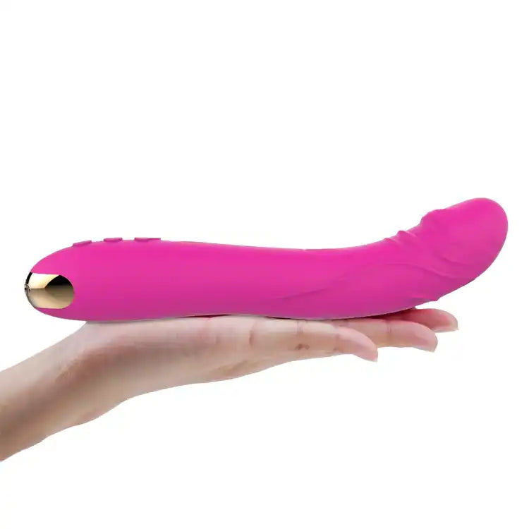 Dildo rose en silicone souple avec bout doré pour sissification et plaisir anal, idéal pour la soumission sexuelle sur Sissyshop